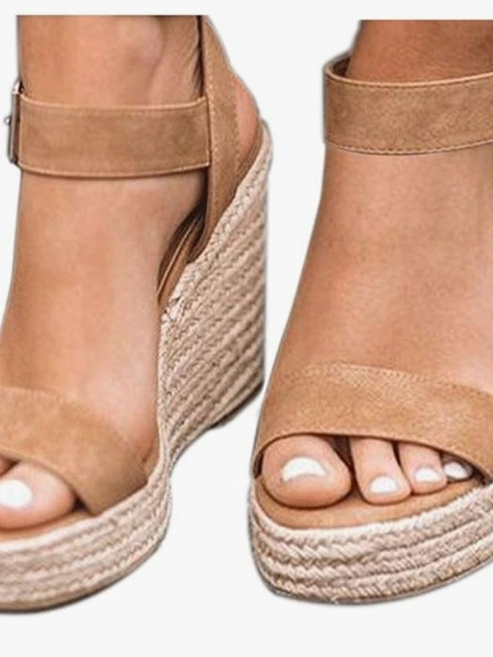 Womens Tan Espadrille Wedge Sandals with Ankle Strap
